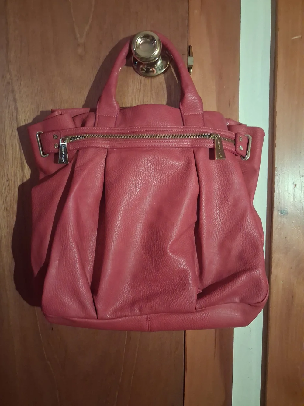 Olivia + Joy Coral Pleated Satchel with Gold Hardware